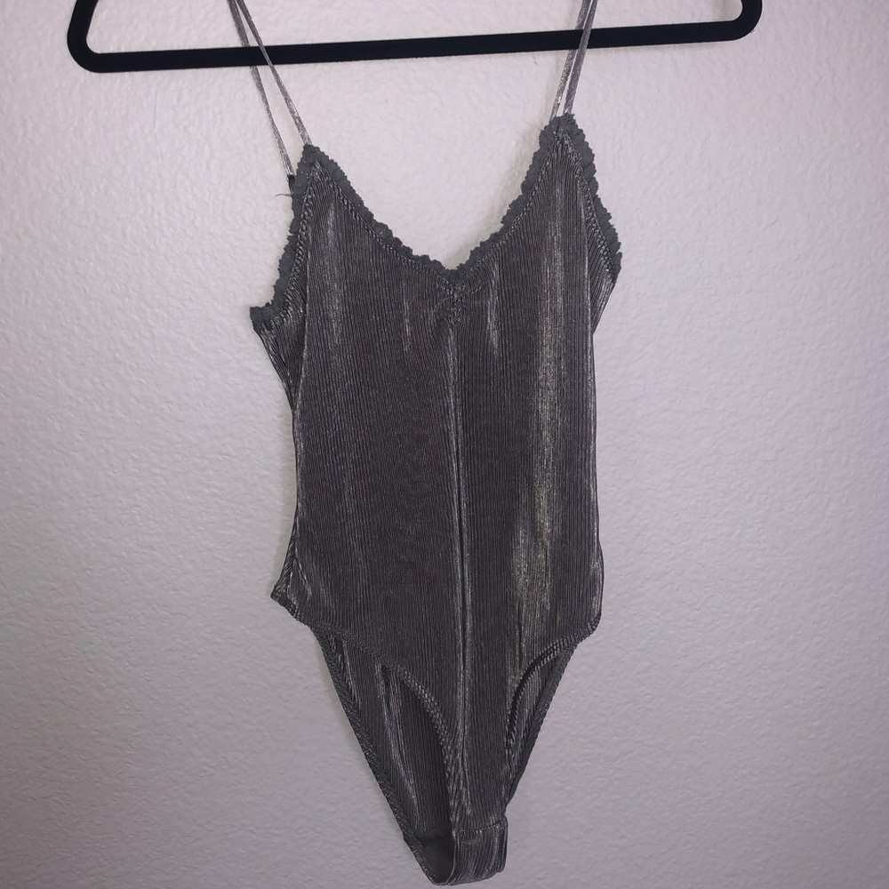 Silver ribbed bodysuit